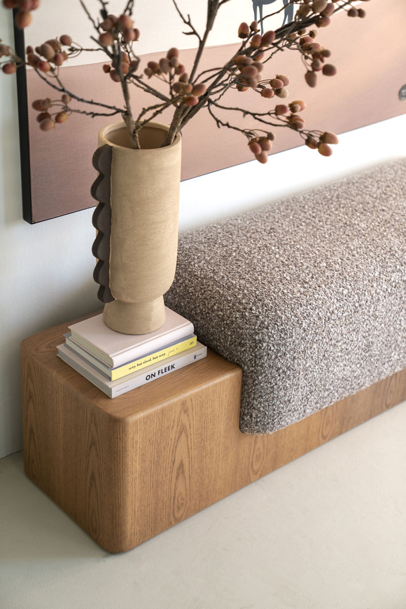 Bankje George Bouclé en Essenhout Taupe 133 cm