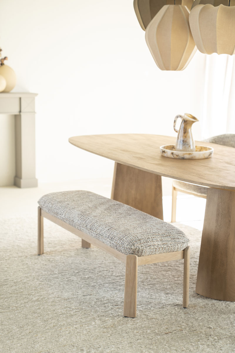 Bankje Lottie Geweven Stof en Eikenhout Taupe 143 cm