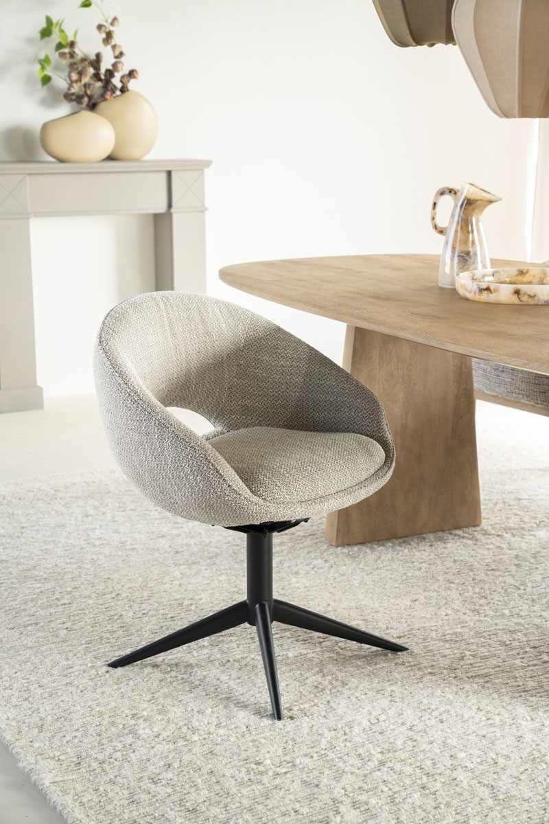 Draaibare Eetkamerstoel met Arm Nol Bouclé Taupe