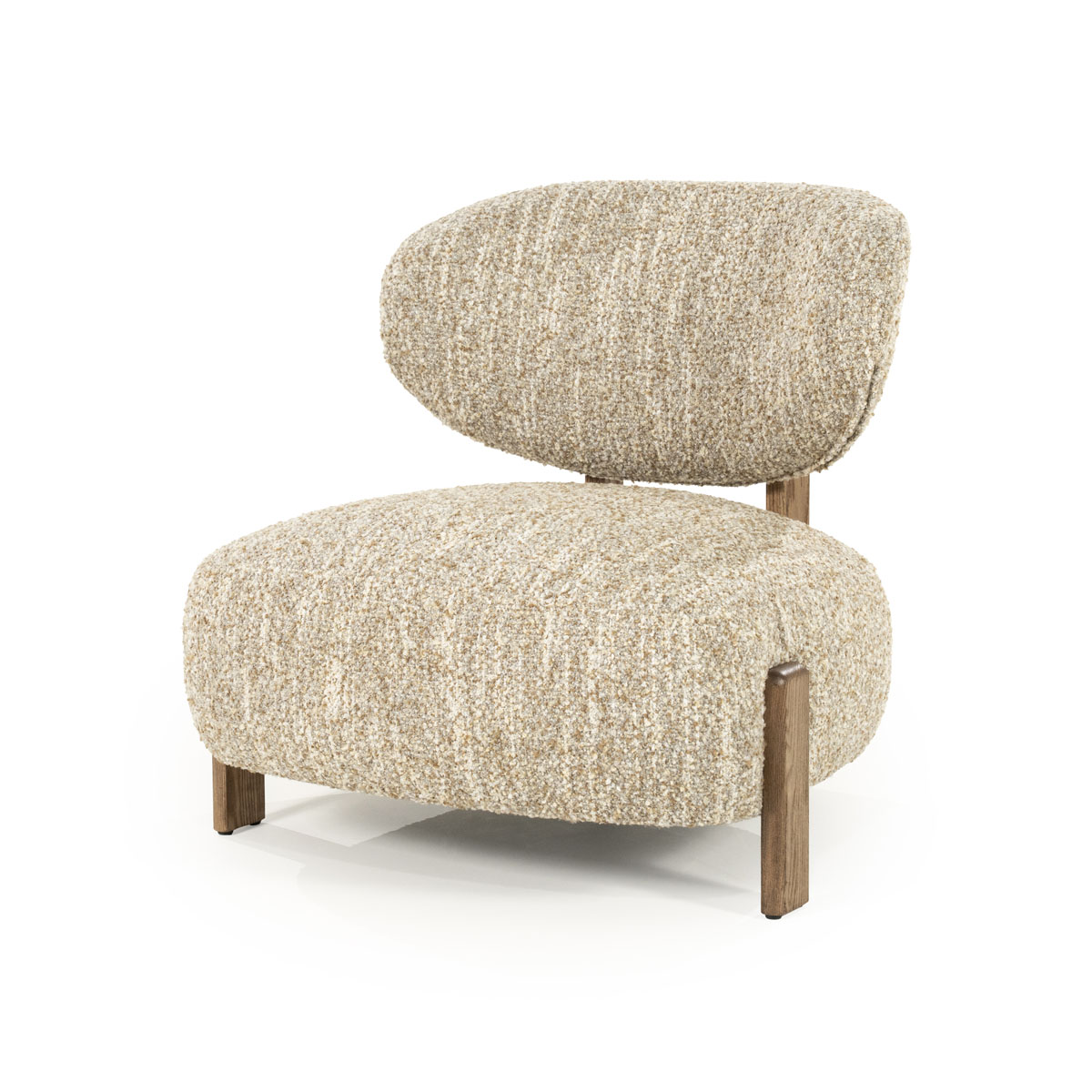 Fauteuil Reza Bruin Eikenhout en Bouclé Beige