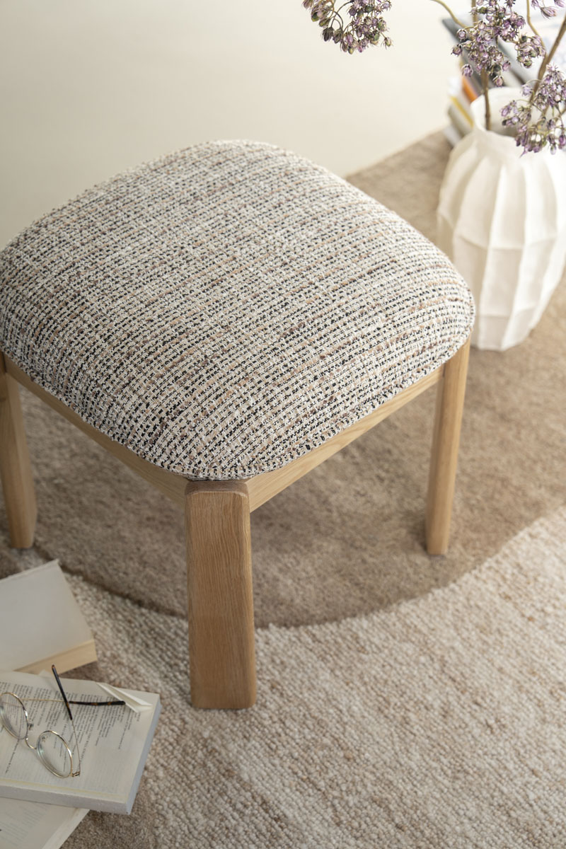 Kruk Lottie Geweven Stof en Eikenhout Taupe
