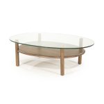 Organische Salontafel Cleo Glas en Eikenhout Lichtbruin 101x73 cm