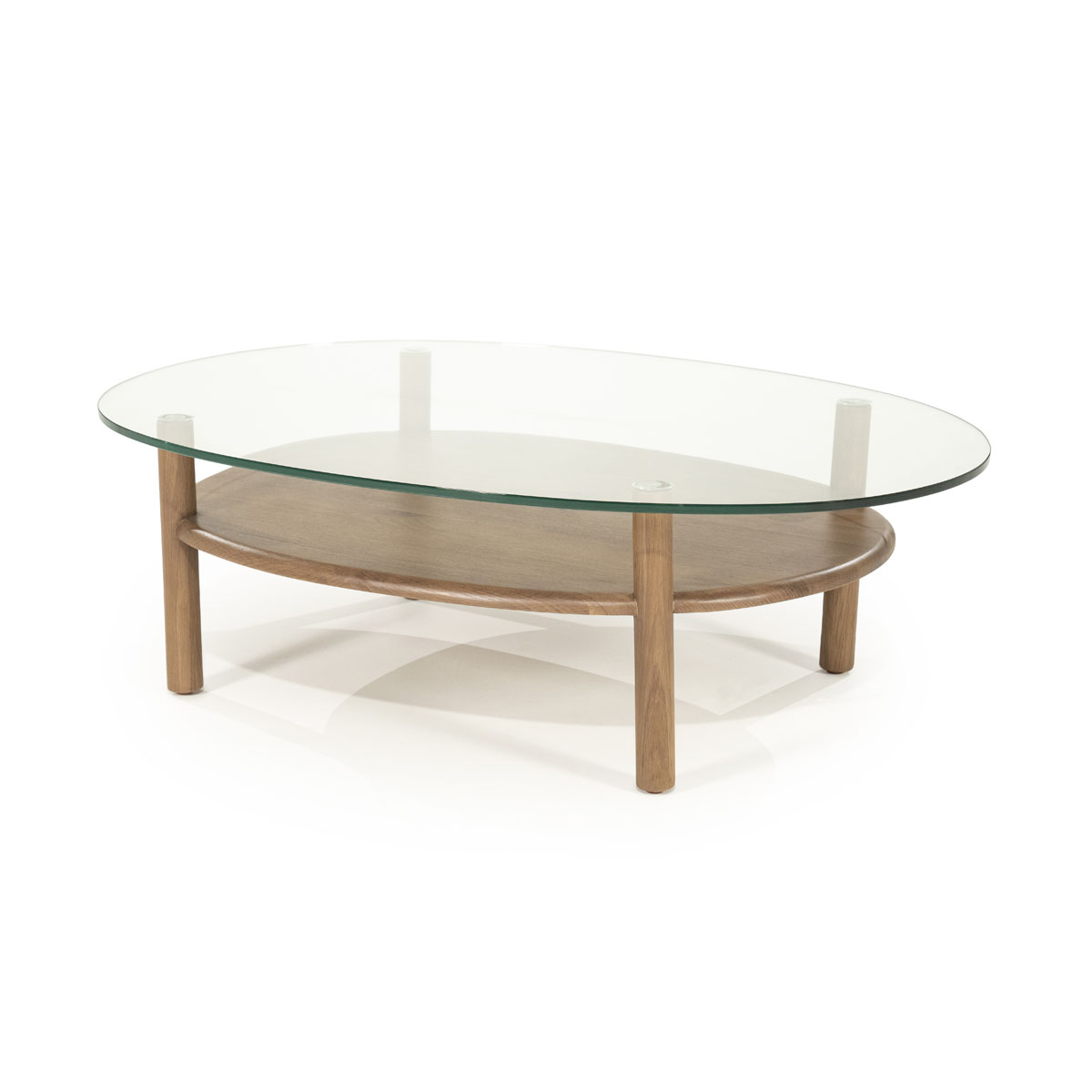 Organische Salontafel Cleo Glas en Eikenhout Lichtbruin 101x73 cm