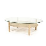 Organische Salontafel Cleo Glas en Eikenhout Naturel 101x73 cm
