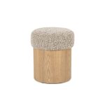 Ronde Poef George Bouclé en Essenhout Taupe