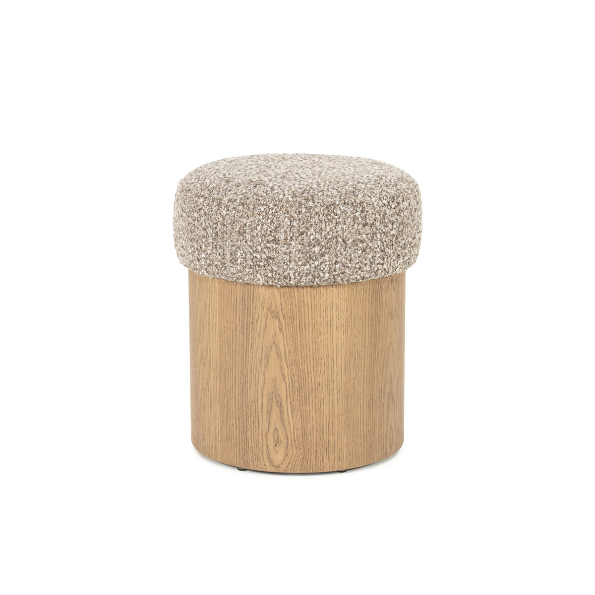 Ronde Poef George Bouclé en Essenhout Taupe