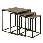 Iron side square table w alu top - set of 3